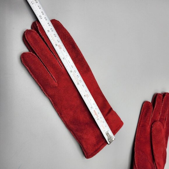 Fownes Red Suede Gloves Women's Size L Lined 10" Wrist Length WPL 9522 - Picture 8 of 8